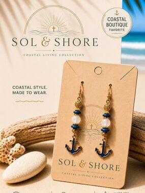 Sol & Shore Nautical Anchor Dangle Earrings - Navy & Gold